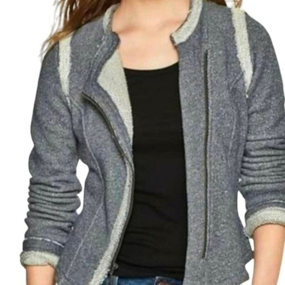Gap‎ Design Crafted Moto Zip Jacket Gray White Asymetrical Size Medium